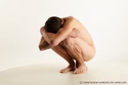 Nude Man Kneeling poses - ALL Slim Short Kneeling poses - on one knee Black Standard Photoshoot Realistic